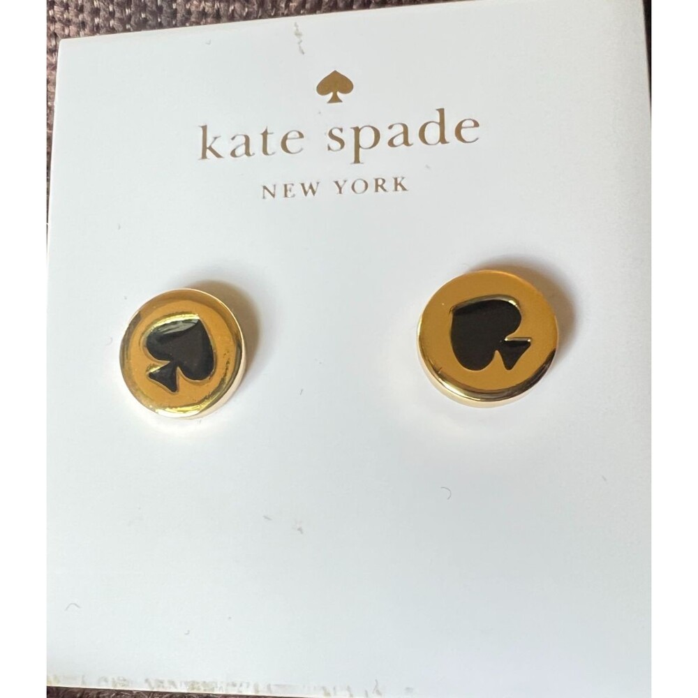Kate Spade Spot the Spade Gold toned earrings black spade dust bag NWT
